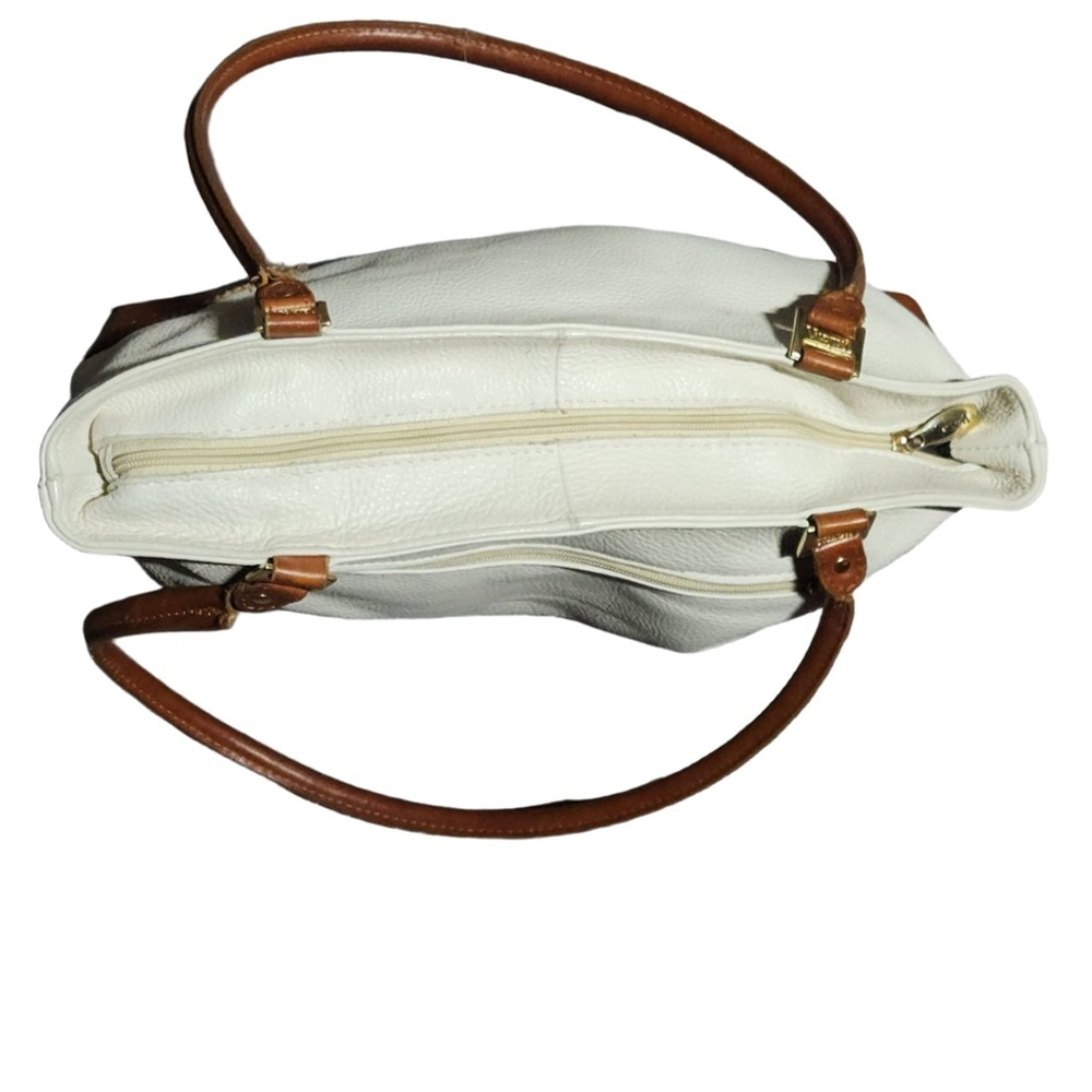 Valentina Italy Leather Handbag White Brown Medium - Picture 15 of 16